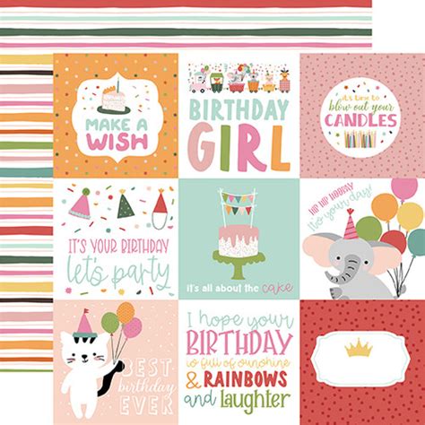 Echo Park Birthday Wish Girl 12x12 Paper 4x4 Journaling Cards