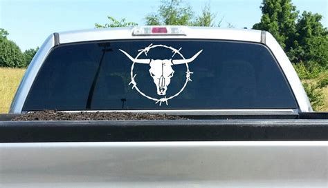 Longhorn Bull Cow Skull Barb Barbed Wire Western Rodeo Decal Etsy