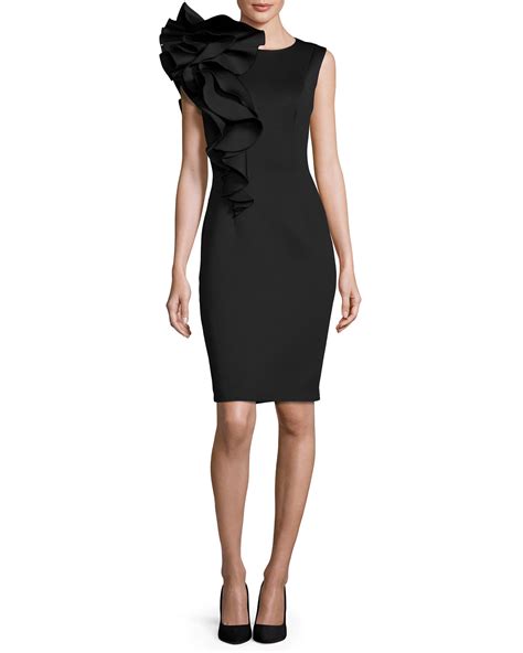 Jovani Sleeveless Ruffle Trim Crepe Sheath Dress Black