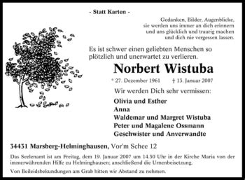 Traueranzeigen Von Norbert Wistuba Trauer In NRW De