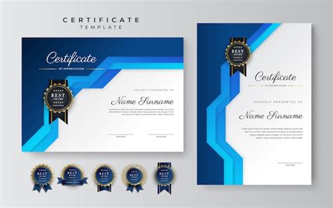 Modelo De Certificado Elegante Diploma Azul E Ouro Vetor Premium