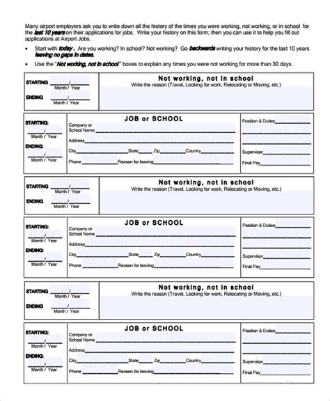 FREE 9+ Sample Work History Templates in PDF | MS Word