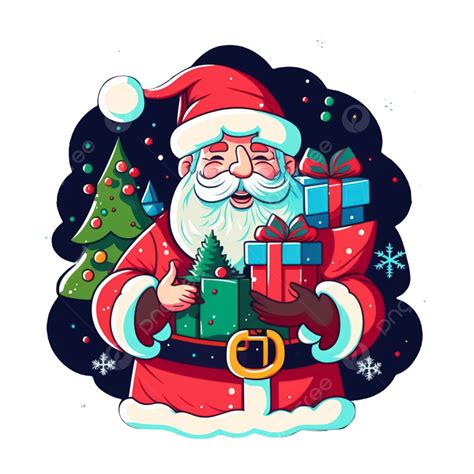 Cartoon Style Santa Claus With Gifts Santa Claus Christmas Gifts Png