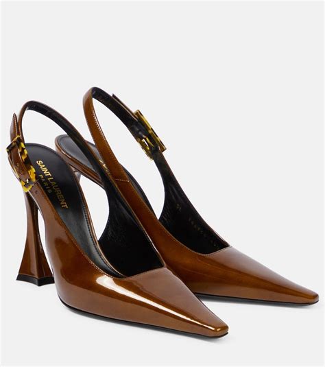 Dune Patent Leather Slingback Pumps In Brown Saint Laurent