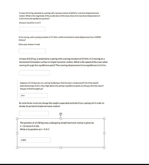 SOLVED Mass Of 0 12 Kg Attached To A Spring With A Spring Constant Of