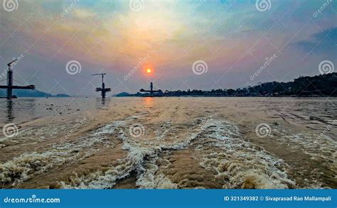 Beautiful Brahmaputra River At Sunset In Guwahati Assam India Stock