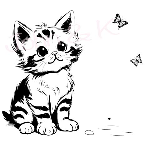 Kitten Svg Kitten With Butterfly Svg Cute Cat Svg Curious Kitten