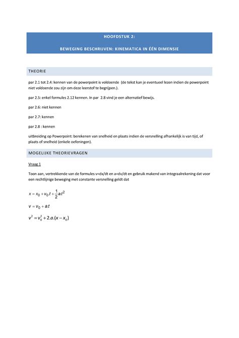 H2 Kinematica 1 Dim 2022 HOOFDSTUK 2 BEWEGING BESCHRIJVEN