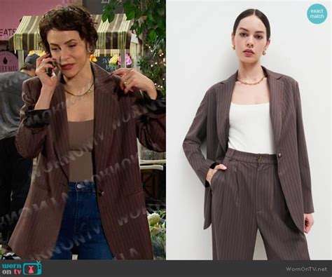 Wornontv Sarahs Brown Pinstripe Blazer On Days Of Our Lives Linsey