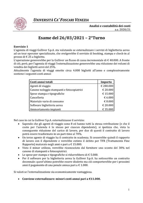 Prova d esame 2 26 03 2021 1 UNIVERSITÀ CA FOSCARI VENEZIA Analisi e