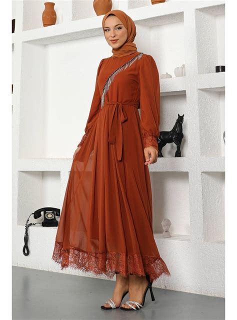 Terra Cotta Modest Evening Dress