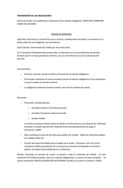 Transmision De Las Obligaciones Civiles Derecho Civil Transmisi N De