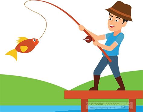 Fishing Clipart Man Catching Fish With Rod Clipart Classroom Clipart