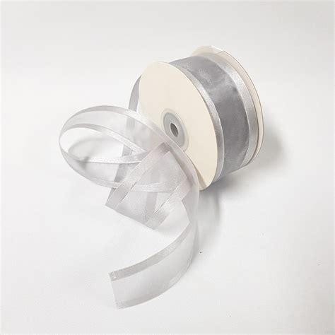 Organza Satin Edge Ribbon Silver Thread Mm Silver Desflora