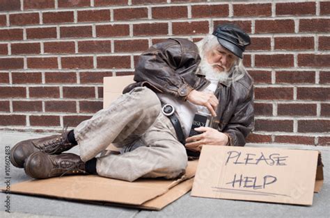 Homeless Man Sitting On A Street With Signhomeless Lying Stock Photo