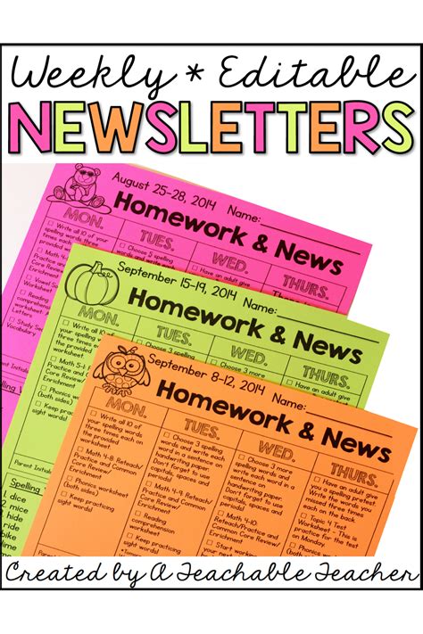 Editable Weekly Newsletter Template - A Teachable Teacher