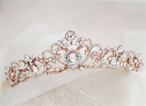 Rose Gold Bridal Tiara Rose Gold Wedding Crown Rhinestone Crystal Tiara