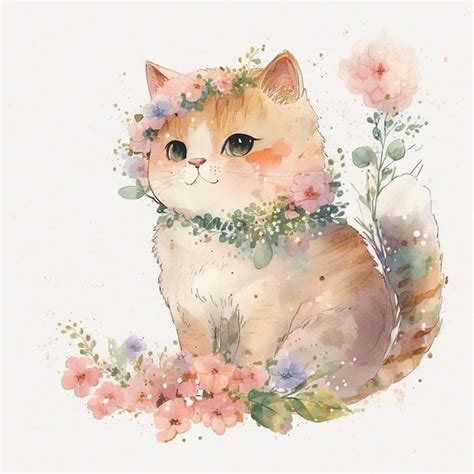 Premium Ai Image There Is A Cat With Flowers On Its Head Sitting In