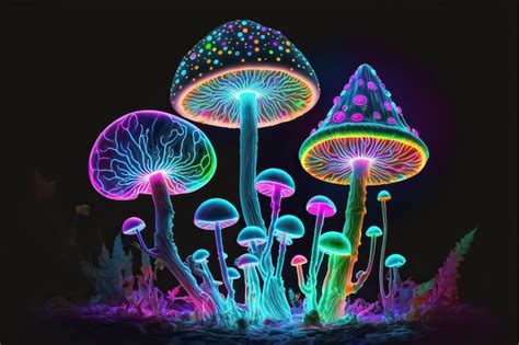 Ilustra O De Fantasia De Cogumelos M Gicos Brilhantes De Cor Neon