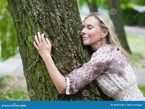 Woman Hugging A Tree Stock Photo Image Of Nature Lifestyle 43041432