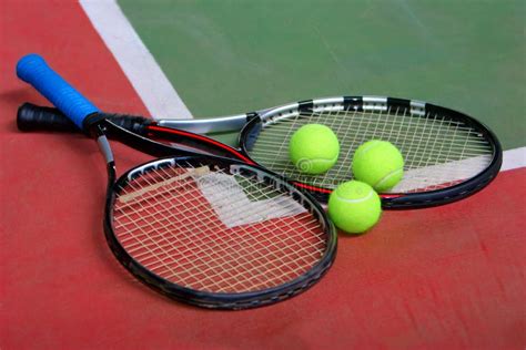 Tennis Rackets Balls And Court Stock Photo Image Of Rackets Morning