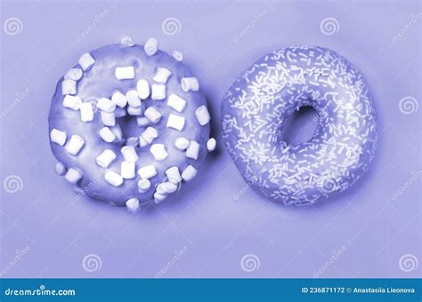 Color Of Year 2022 Very Peri Violet Two Donuts With Icing On Pastel