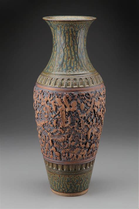 Classic Vast Blue Green Textured Vase By Daniel Bennett Ceramic Vase