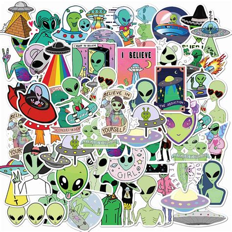 50 Pcs Aliens Doodle Stickers Pack Cute Martian Sticker Can Etsy