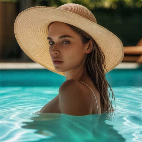 Premium Photo Model Posing In The Pool Wearing A Bikini And Glasses