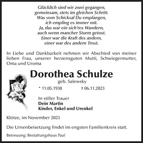 Traueranzeigen Von Dorothea Schulze Abschied Nehmen De