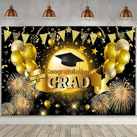 2024 Graduation Party Backdrop Blackandgold Class Of 2024 Banner