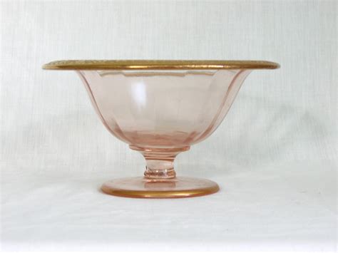 Vintage Pink Glass Compote Candy Dish With Gold Trim