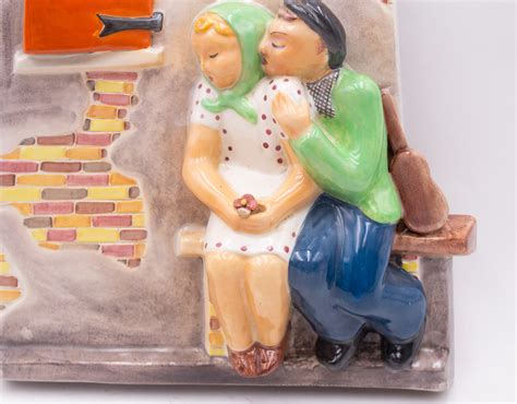 Coppia Di Placche In Ceramica Rometti Umbertide L Amore Anni 30