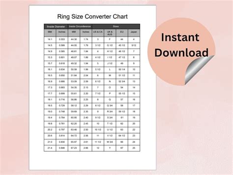 Ring Size Chart Printable Ring Sizer Conversion De Taille De Bague