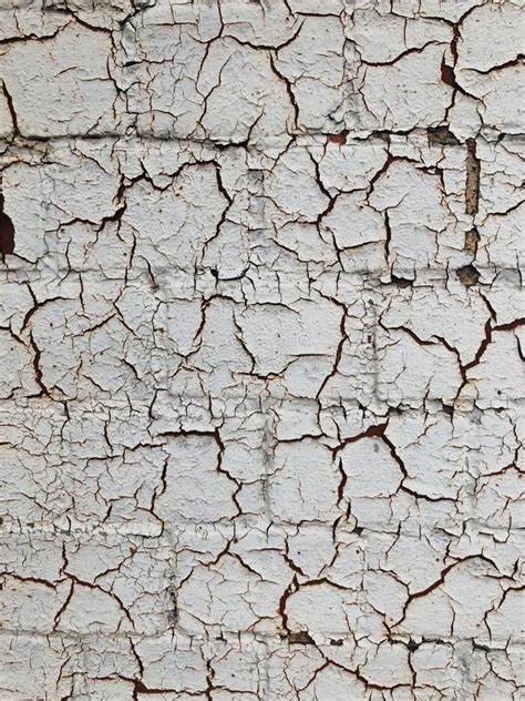 Ladrillos Pintados Fondo De Textura De Grieta De Pared Destruido Blanco