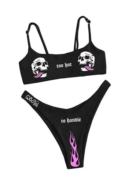 Womens Goth Bikini Swimsuit Set Y K Cute Bandeau Wrap Bikini Set Gothic