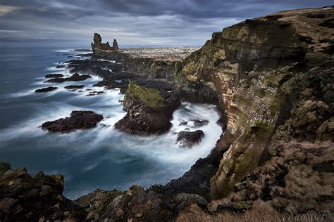 Wallpaper Londrangar Iceland Peninsula Water Long Exposure