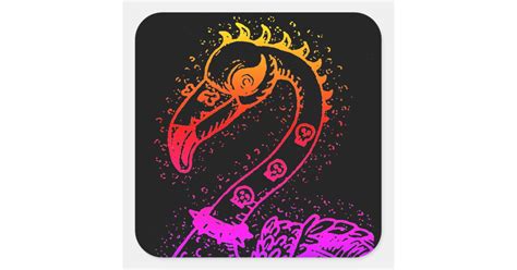 Goth Punk Rocker Flamingo Skulls Spiked Hair Square Sticker Zazzle