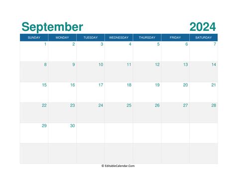 Download Printable Monthly Calendar September 2024 Pdf Version