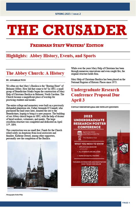 The Crusader Newspaper Spring 2023 Issue 2 Belmont Abbey College