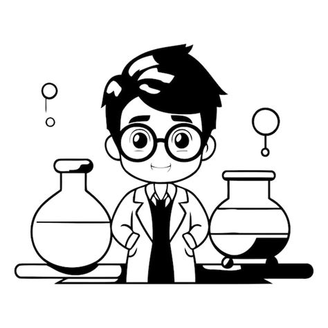 Enfant Scientifique En Blouse De Laboratoire Et Lunettes Illustration