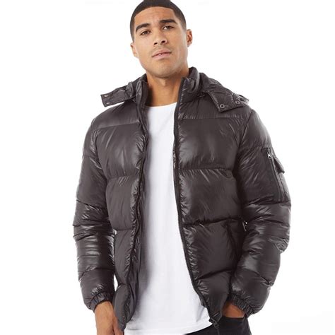 Buy Fluid Mens High Shine Hooded Puffer Jacket Black