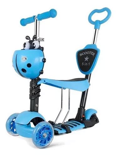 Patineta Monopatín Scooter 5 En 1 Luz Led Musical Color Azul Mariquita