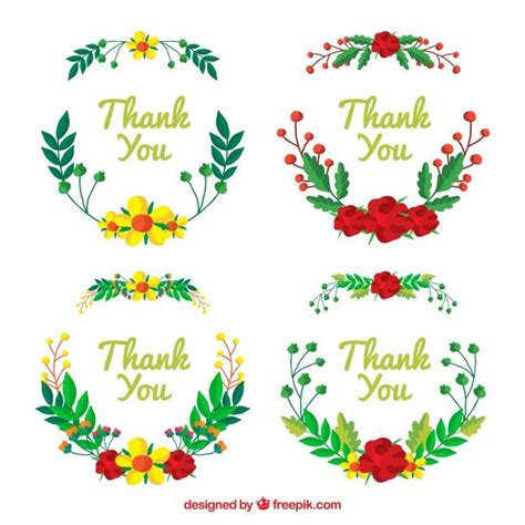 Free Vector Pack Of Thank You Stickers With Floral Wreaths