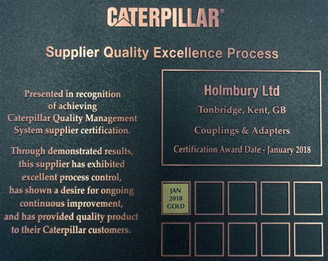 Holmbury Ltd Achieves Gold Level Status In Caterpillar Supplier Quality