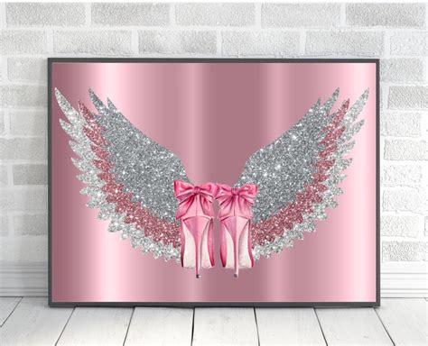 Angel Wings Glitter Wall Art Pink Print Bedroom Home Decor Etsy