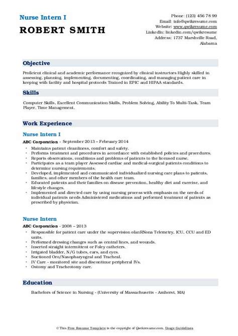 10 Nurse Intern Resume Samples And Templates For 2025