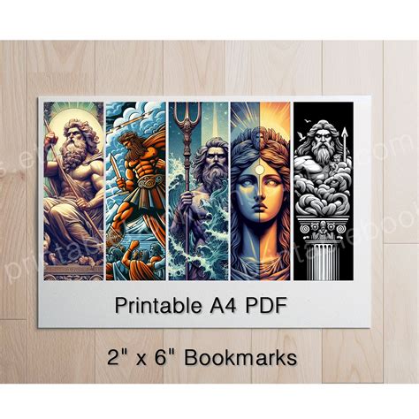 Printable Bookmarks Greek Gods Themed Set Of For Book Lover