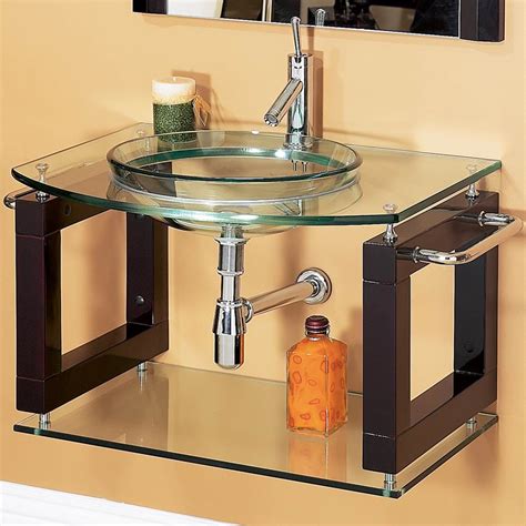 Laguna 34 Wall Mounted Bathroom Vanity With Glass Countertop Free