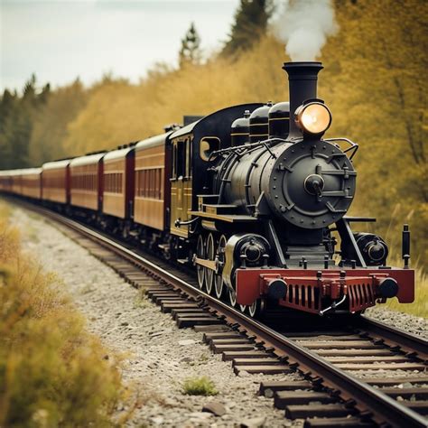 La locomotiva a vapore retrò si muove sulle rotaie con le carrozze